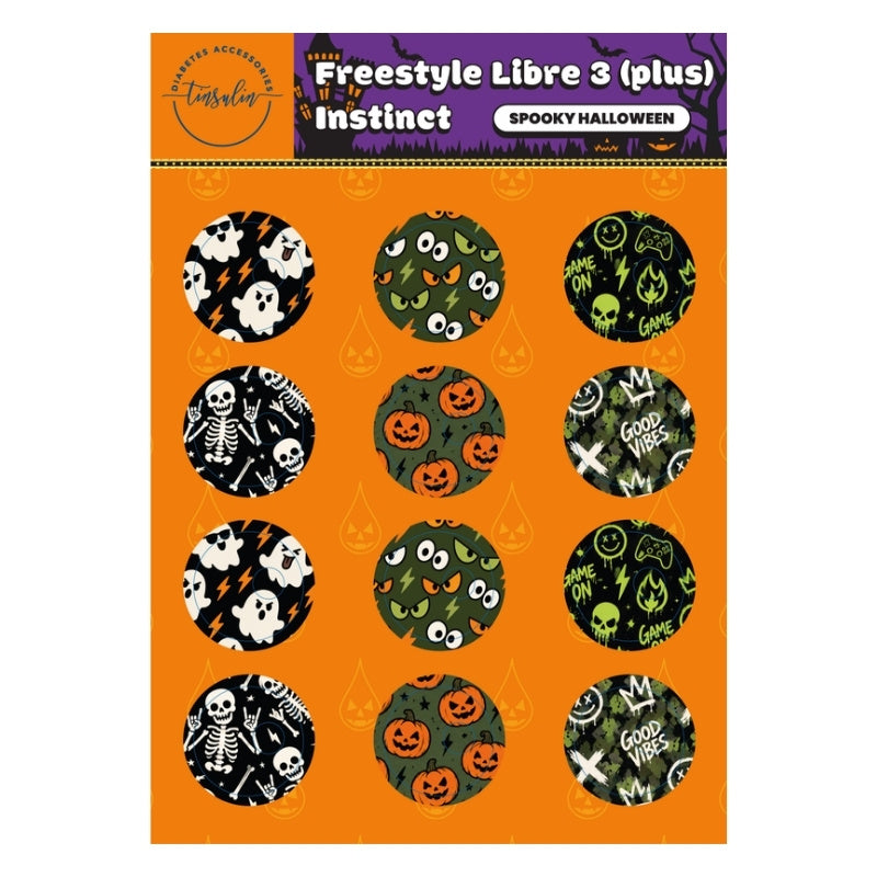 Stickervel Freestyle Libre 3 / 3 Plus / Instinct Spooky Halloween met 12 sensorstickers