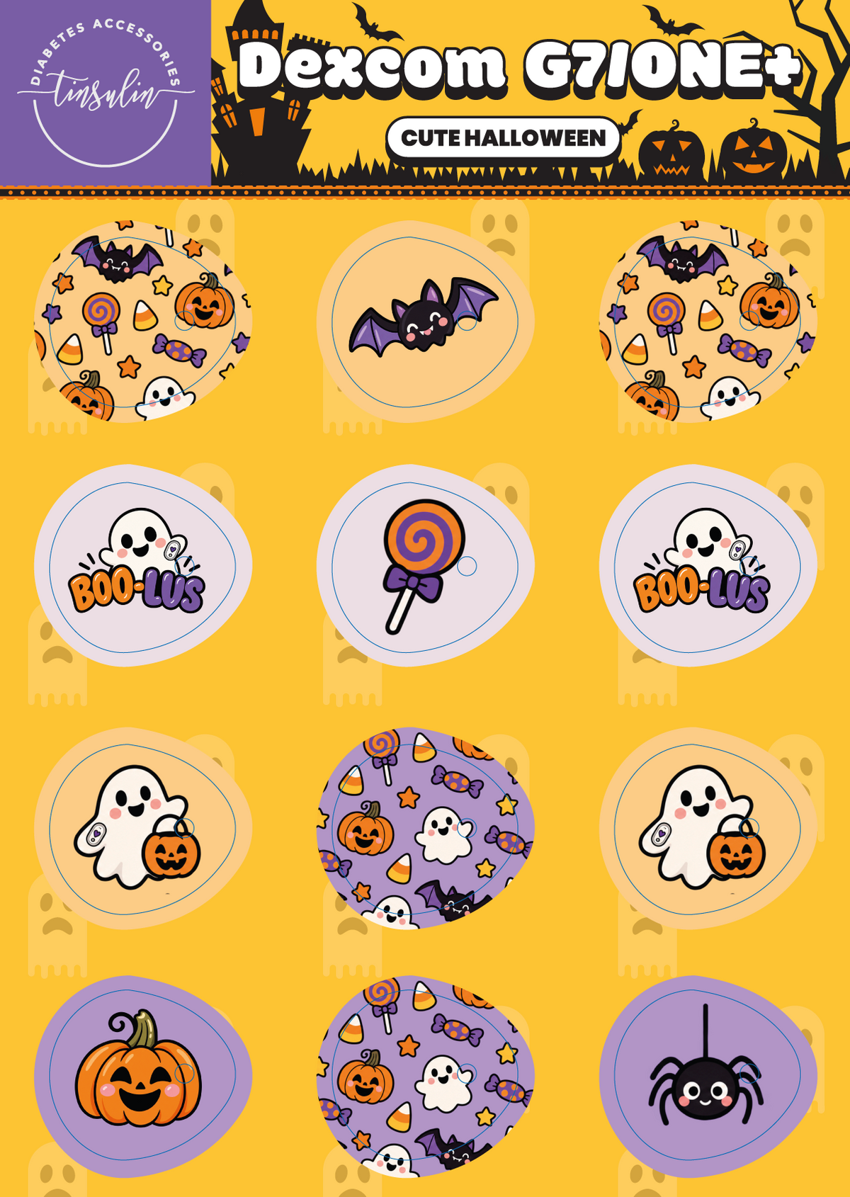 Dexcom G7 / ONE+ sensor stickers – Cute Halloween (12 stickers)