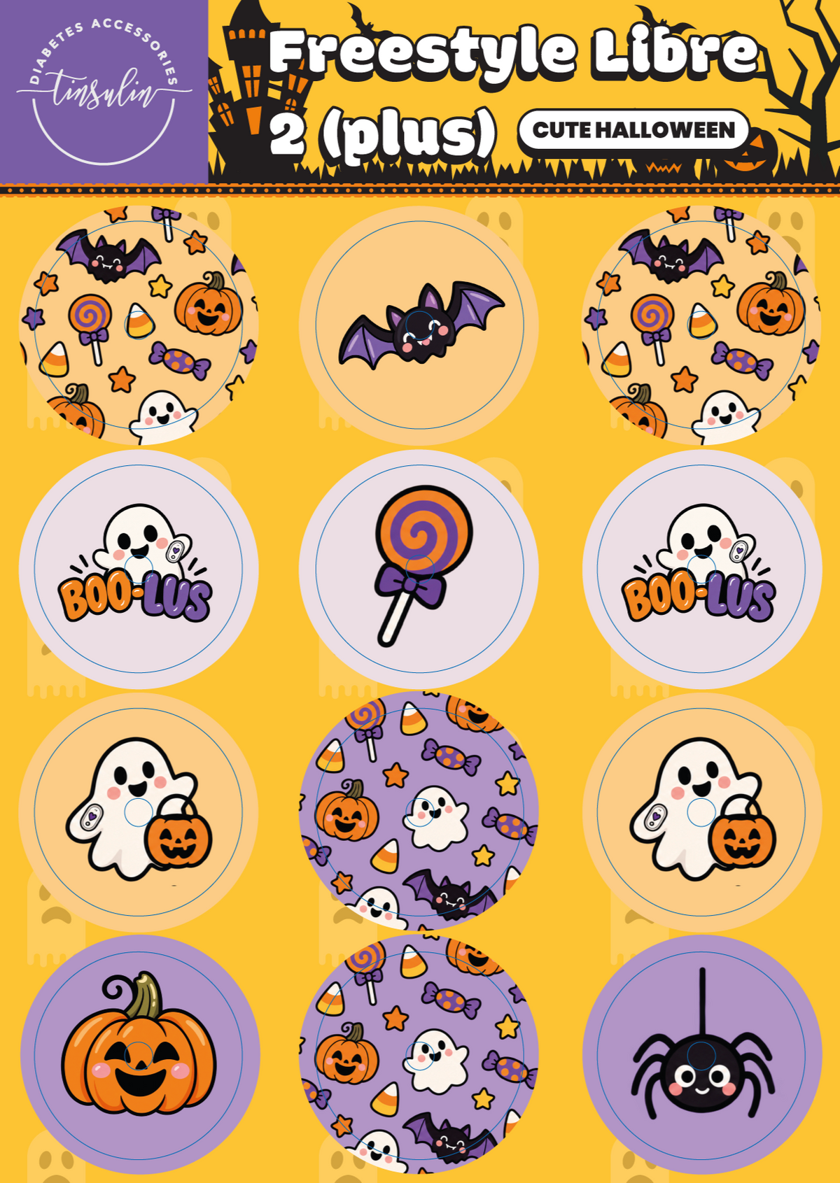 Freestyle Libre 2 / 2 Plus sensor stickers – Cute Halloween (12 stickers)