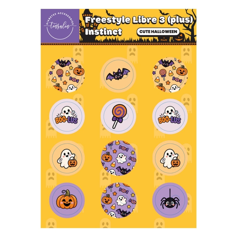 Stickervel Freestyle Libre 3 / 3 Plus / Instinct Cute Halloween met 12 sensorstickers