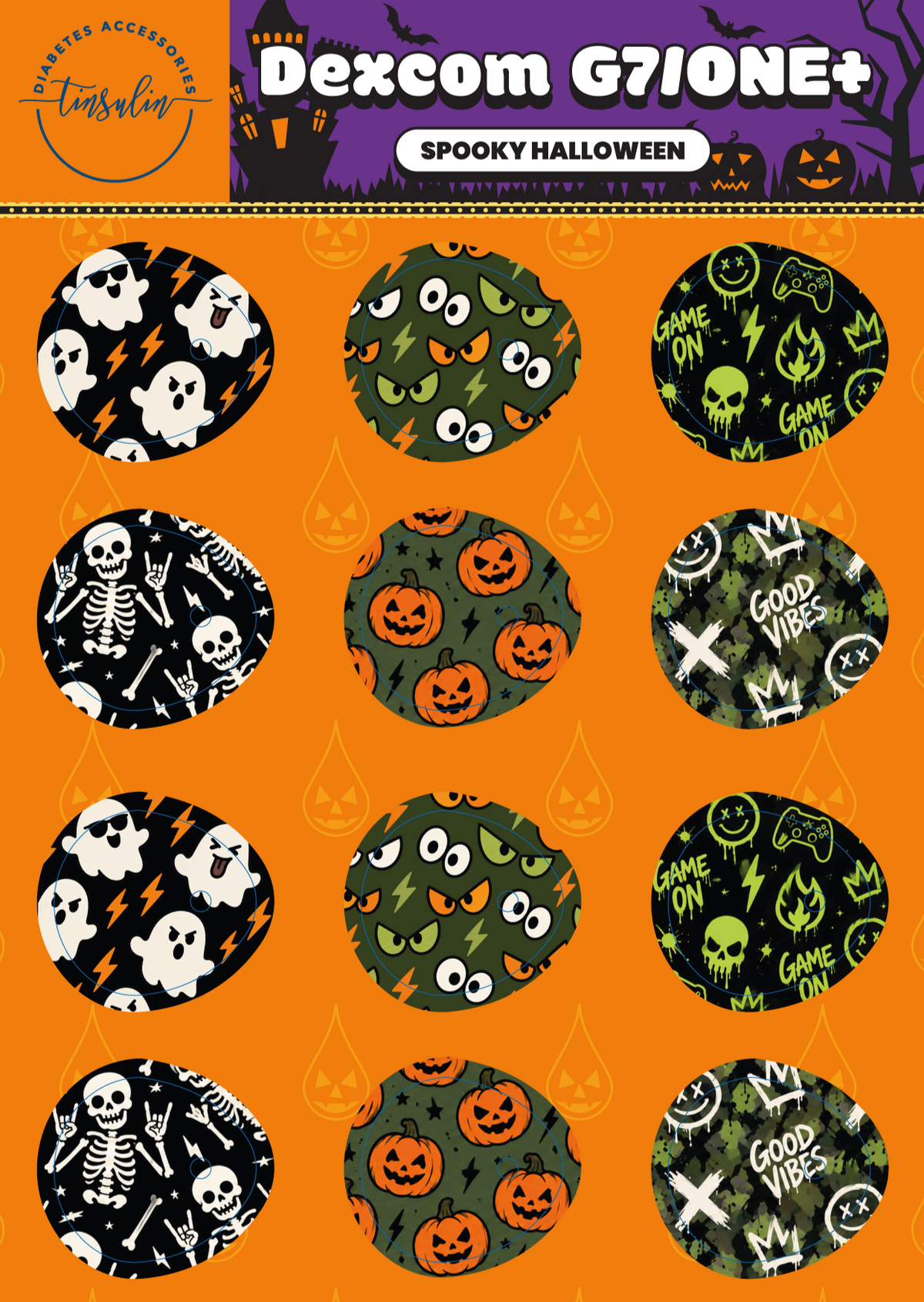 Dexcom G7 / ONE+ sensor stickers – Spooky Halloween (12 stickers)