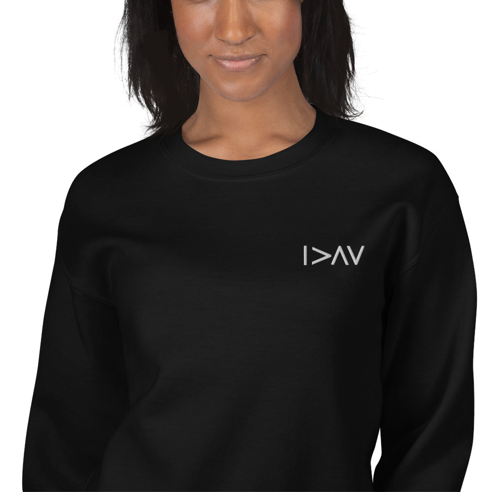 black unisex sweater 'I am greater than my highs and lows'