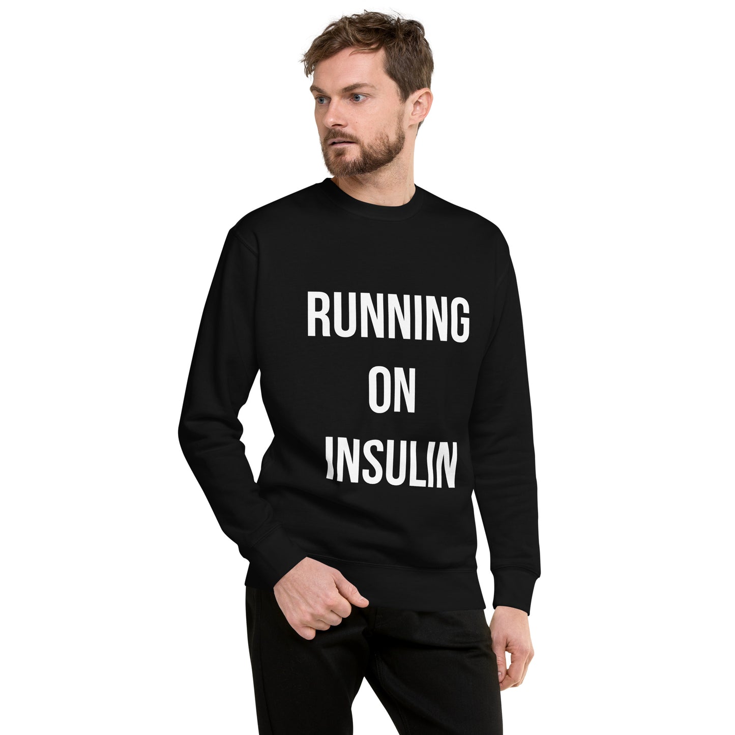 black unisex sweater 'running on insulin'