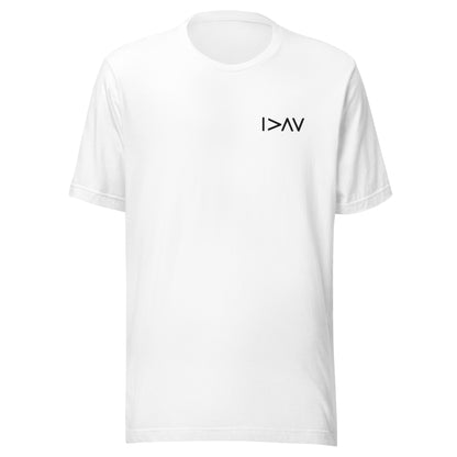 white unisex t-shirt 'I am greater than my highs and lows'