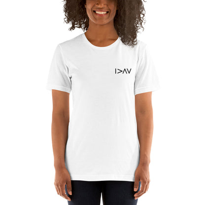 white unisex t-shirt 'I am greater than my highs and lows'