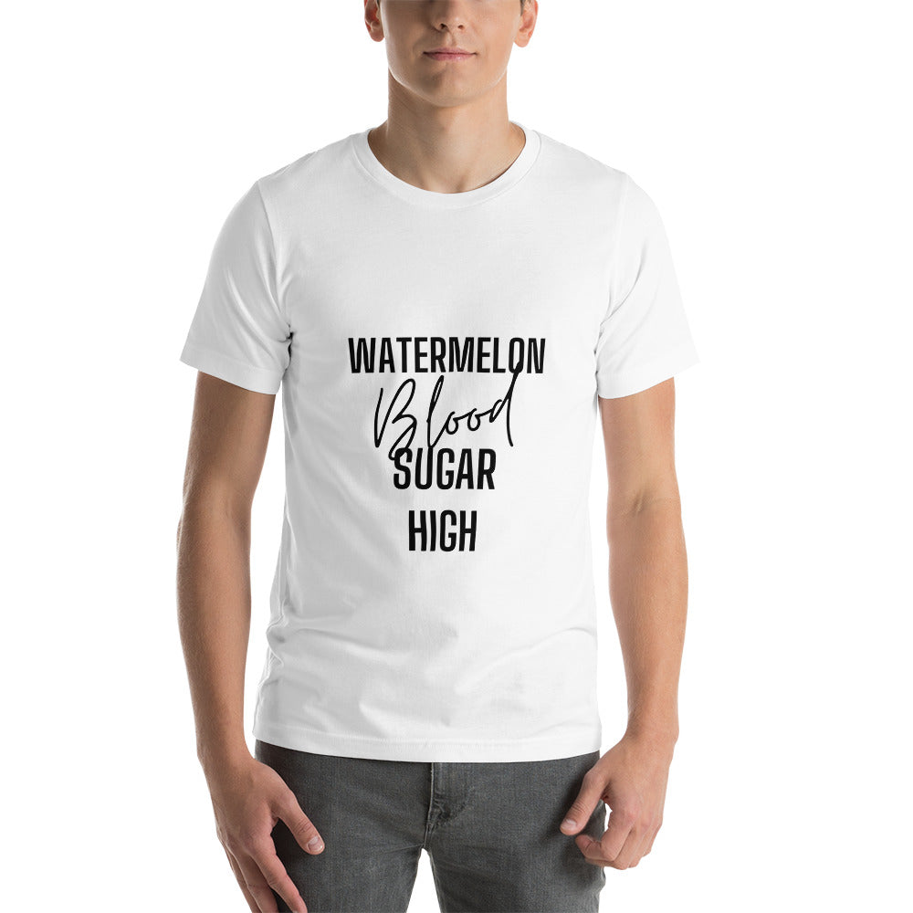white unisex t-shirt 'watermelon blood sugar high'