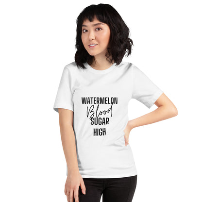 white unisex t-shirt 'watermelon blood sugar high'