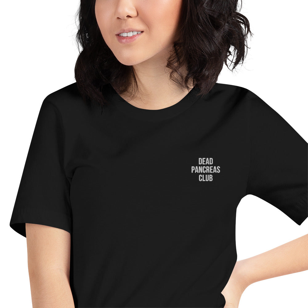 black unisex t-shirt 'dead pancreas club'