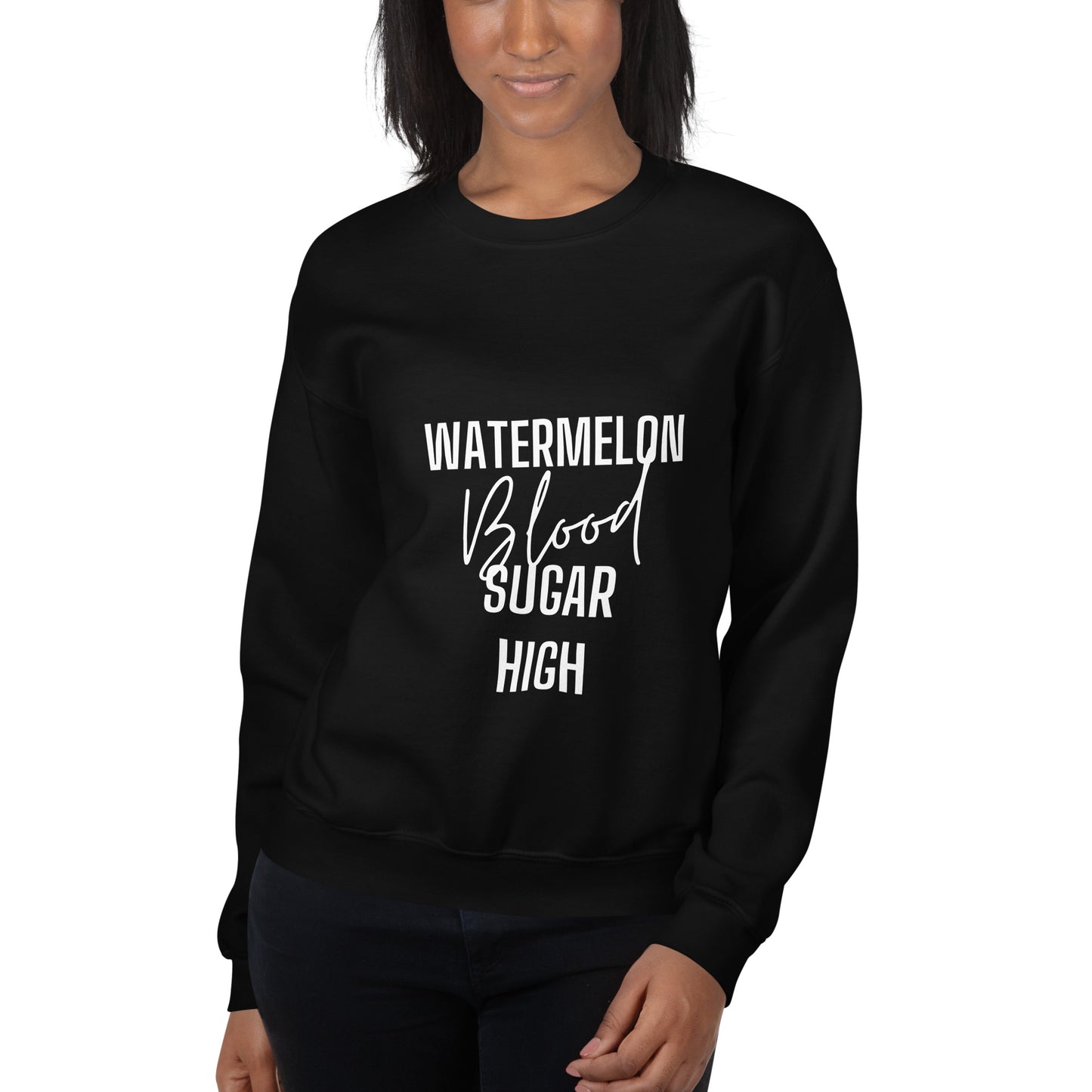 black unisex sweater 'watermelon blood sugar high'