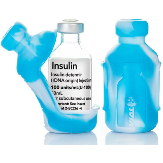 tinsulin set van 2 silicone insulineflaconbeschermers 10ml  tie dye lichtblauw